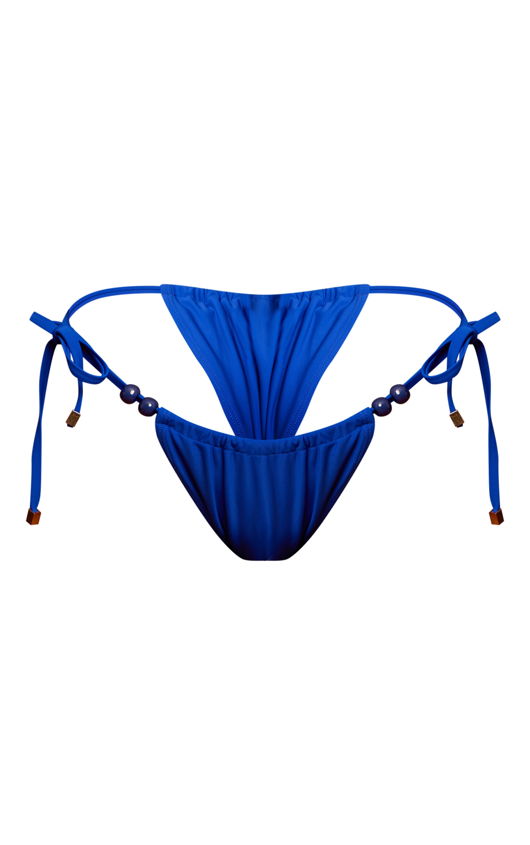 Cobalt Ruched Bead Trim Tie Side Bikini Bottoms image 5