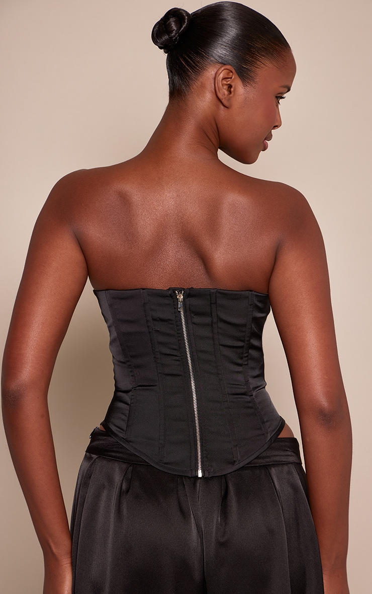 Black Satin Dipped Hem Corset image 2