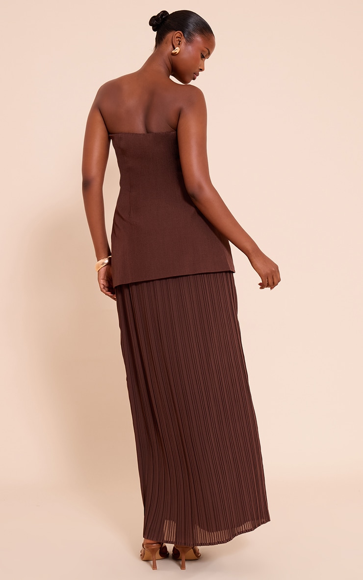 Robe bustier chocolat à partie jupe en mousselinde soie plissée image 2