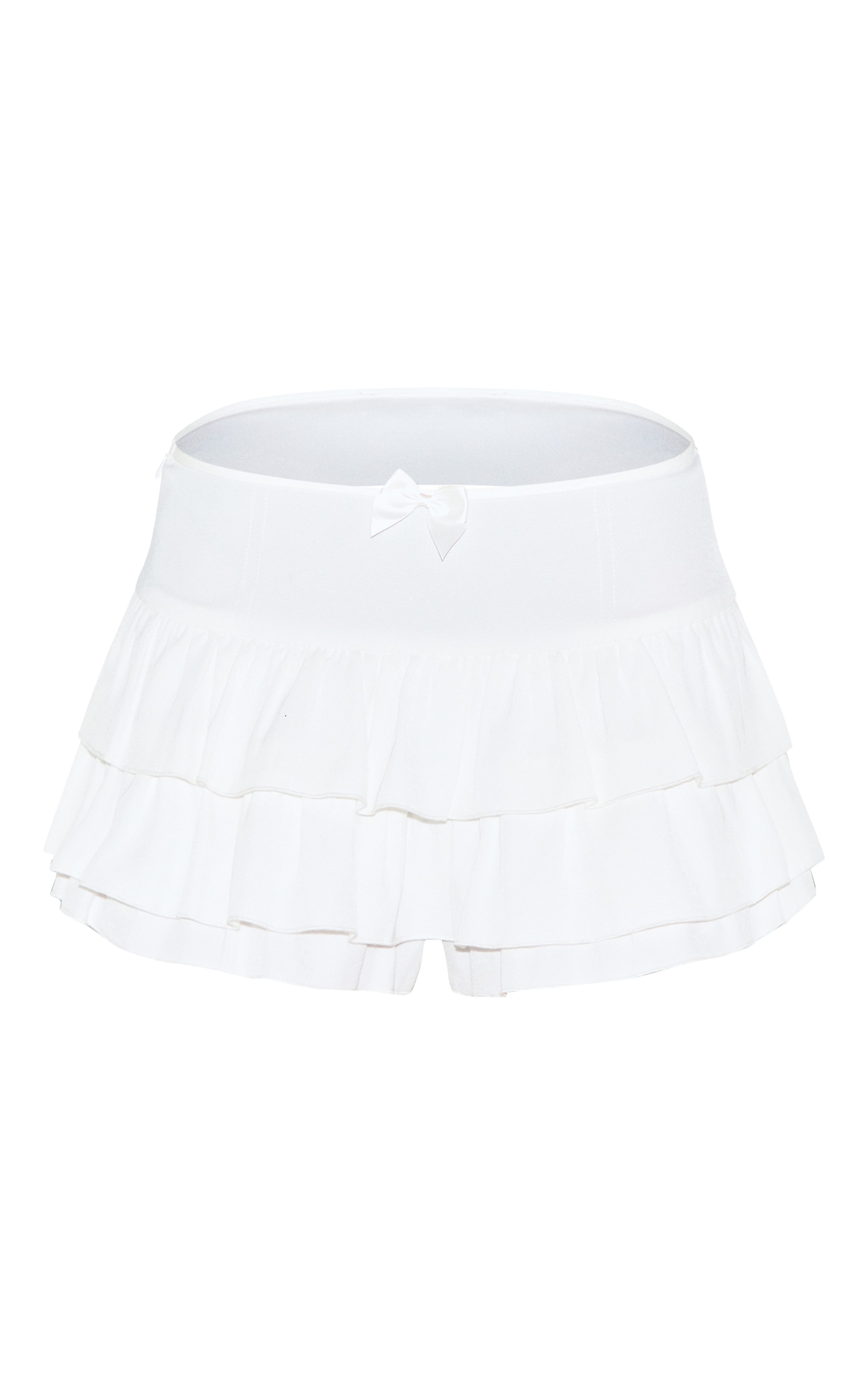 Short culotte bouffant ajusté blanc à détail noeud et volants image 6