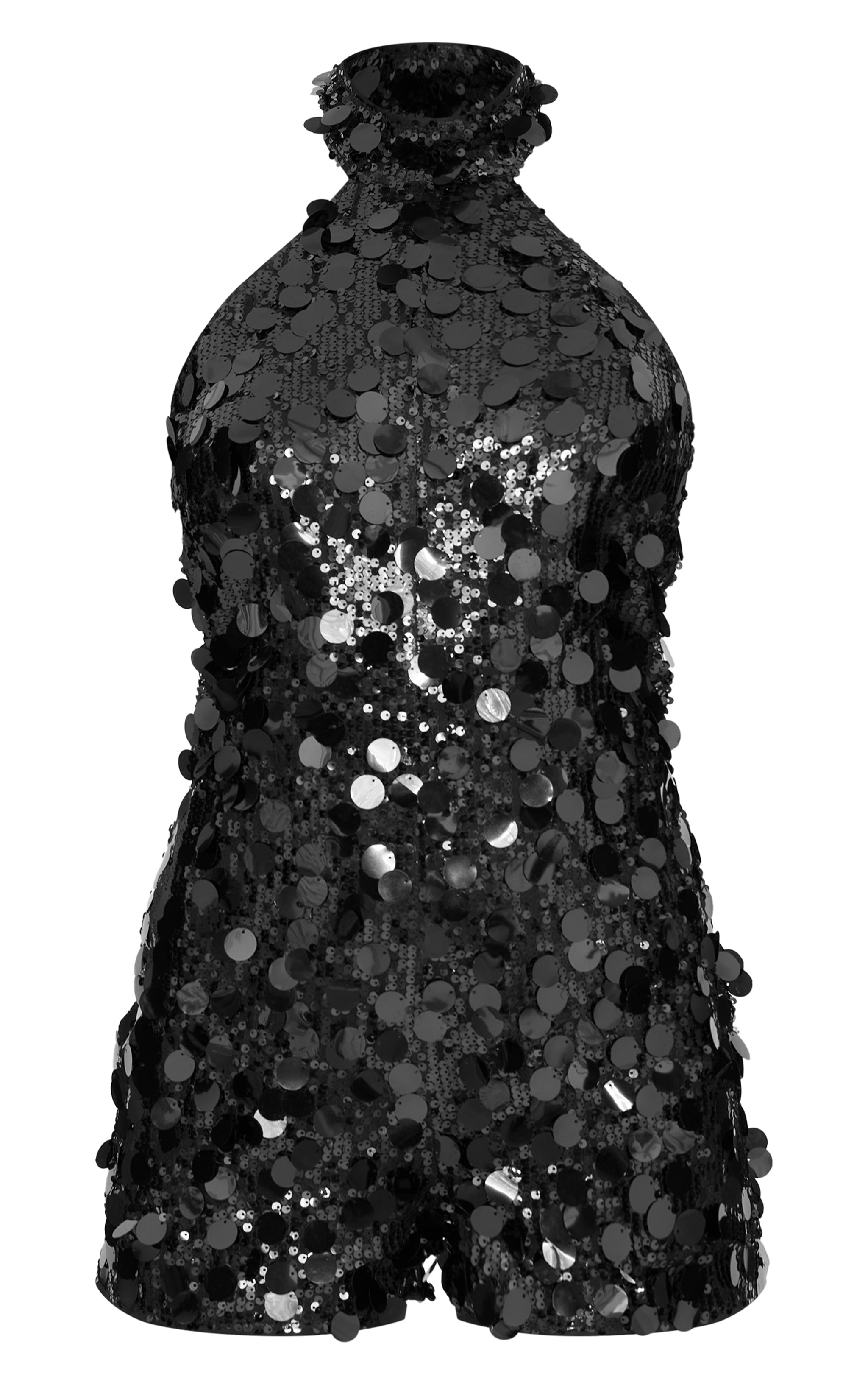 Black Oversized Sequin High Neck Backless Playsuit image 5