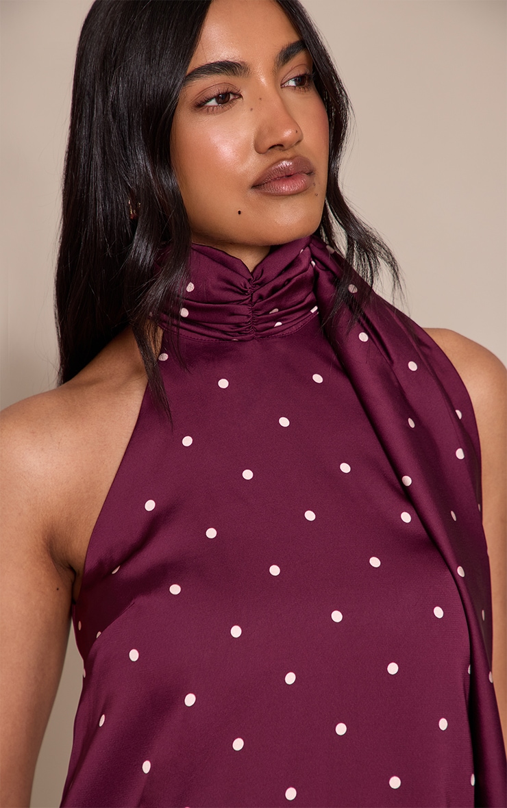 Plum Satin Poka Dot Scarf Mini Dress image 4