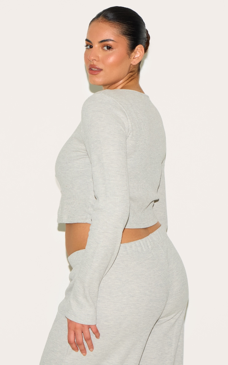 Plus Grey Marl Asymmetrical Waffle Button Crop Top image 2