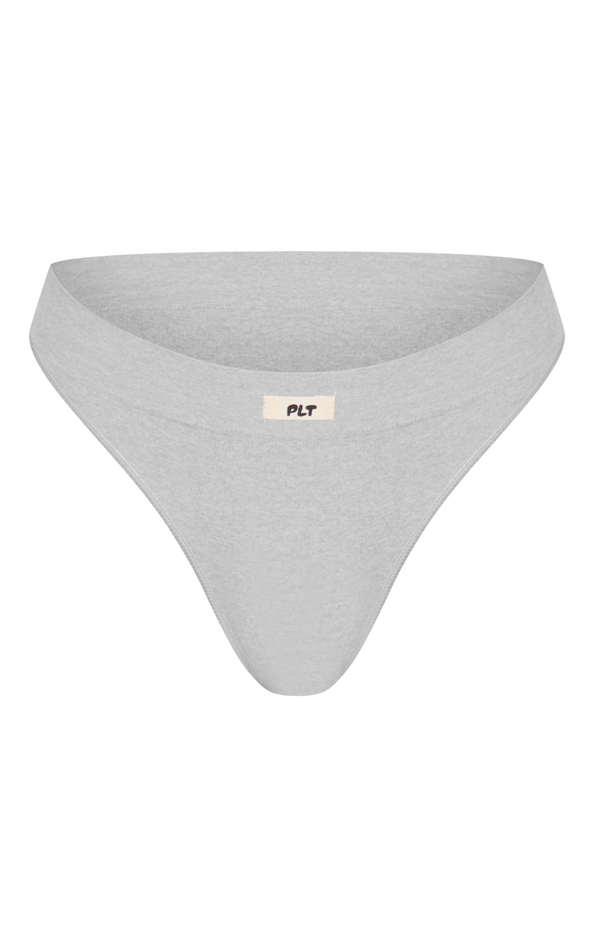 PRETTYLITTLETHING Grey Ribbed Seamless Thong image 5