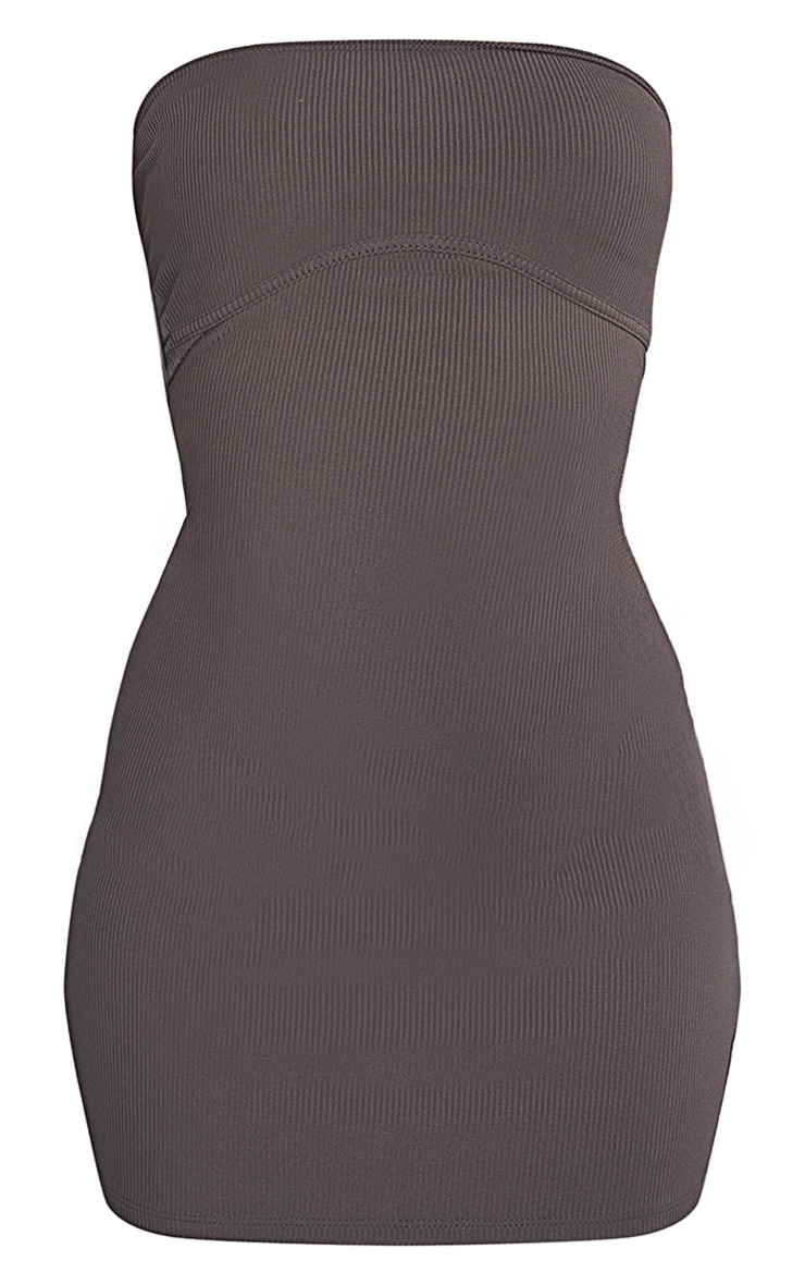 Charcoal Grey Ribbed Bandeau Underbust Detail Bodycon Dress image 5