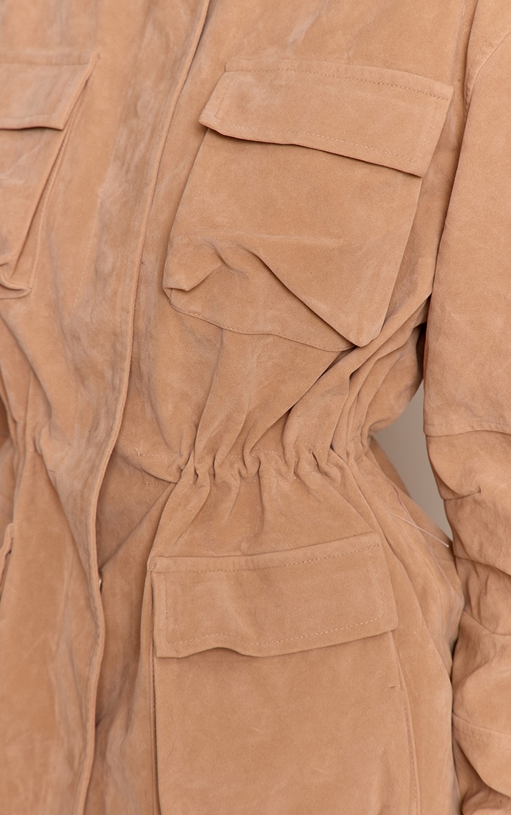 Sand Structured Faux Suede Pocket Detail Adjustable Waist Jacket image 4