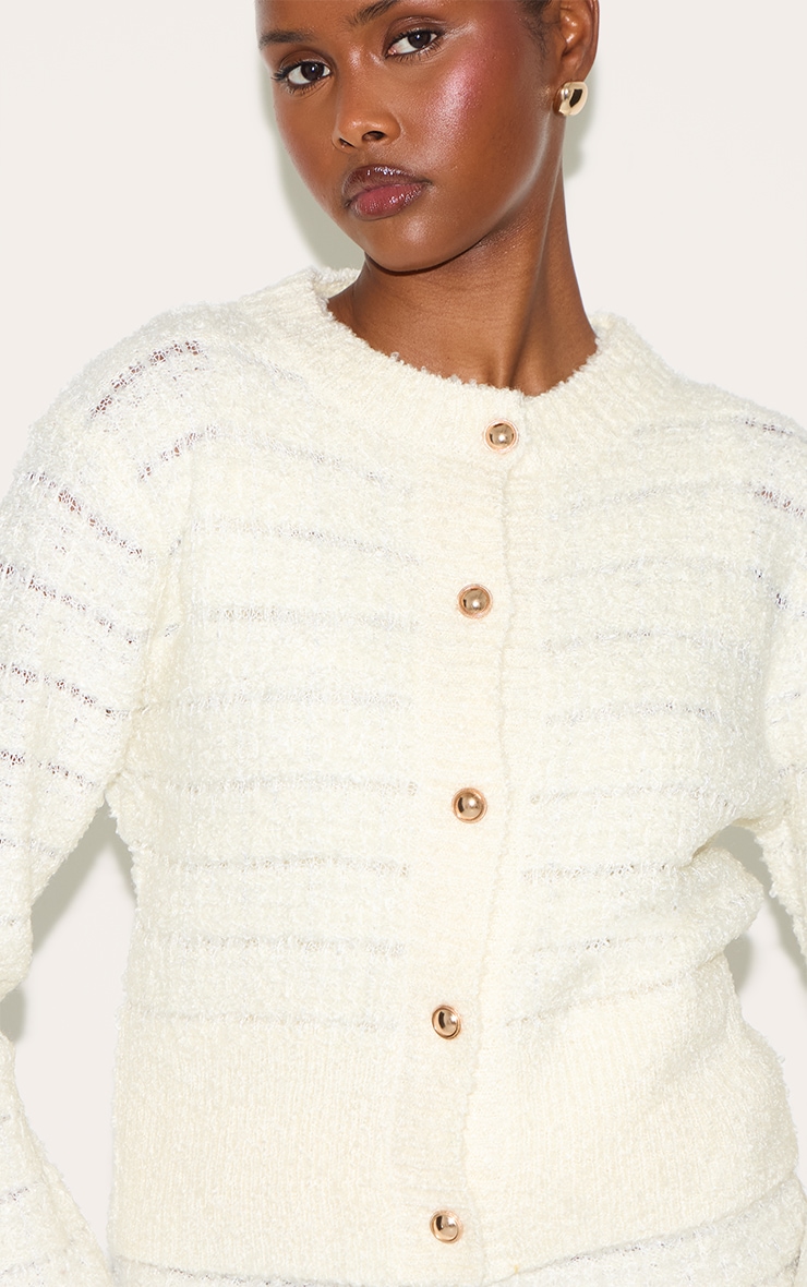 Cream Boucle Knit Button Through Cardigan image 4