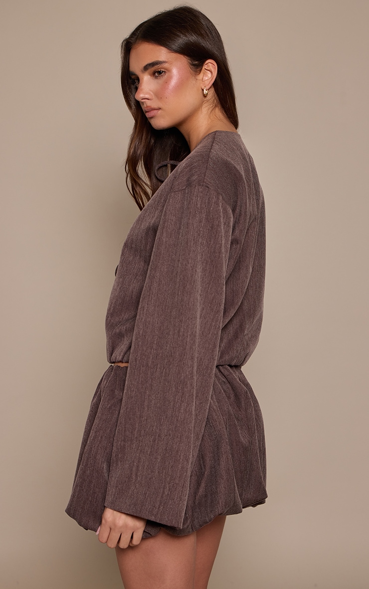 Brown Brushed Tie Front Blouse image 2