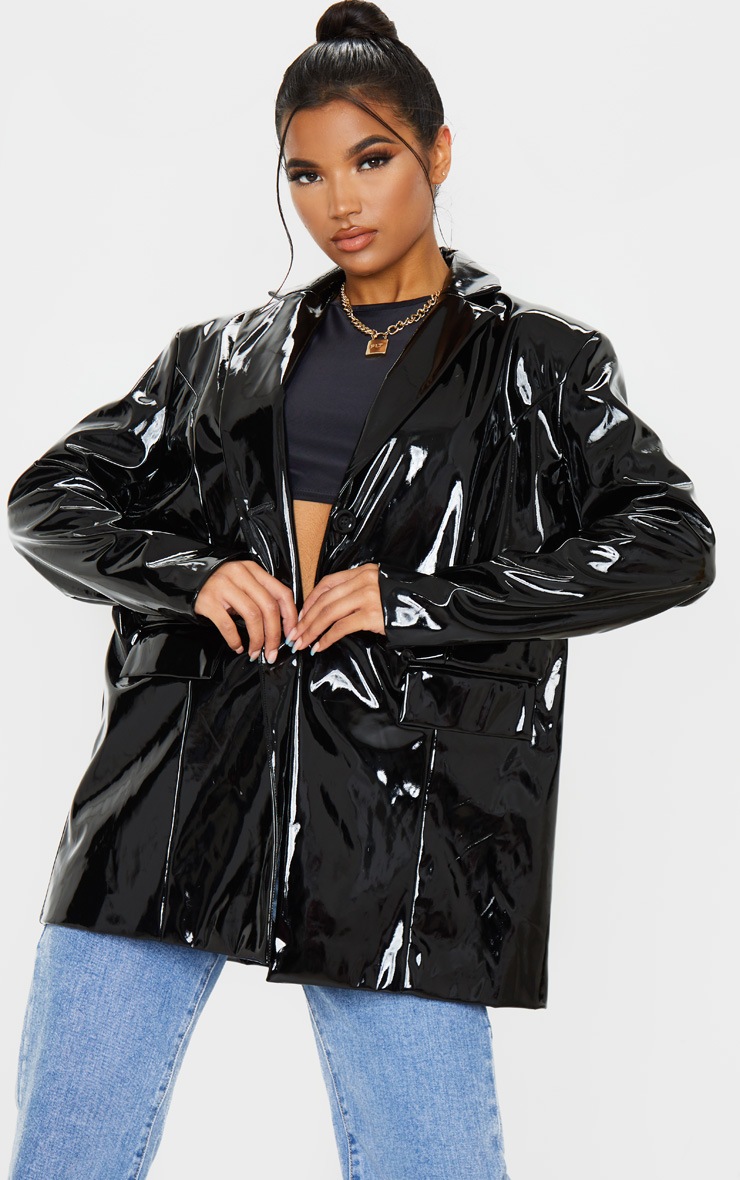 Blazer oversize style dad en vinyle noir