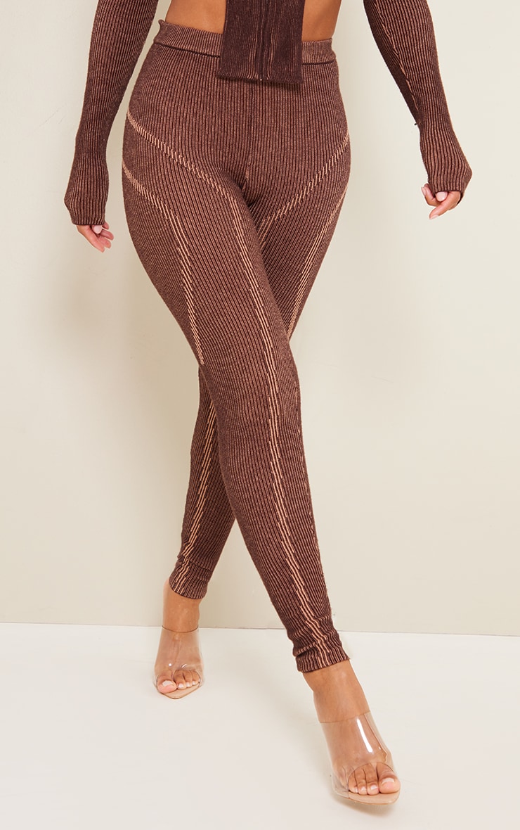 Legging en maille bicolore chocolat à détail contours image 2