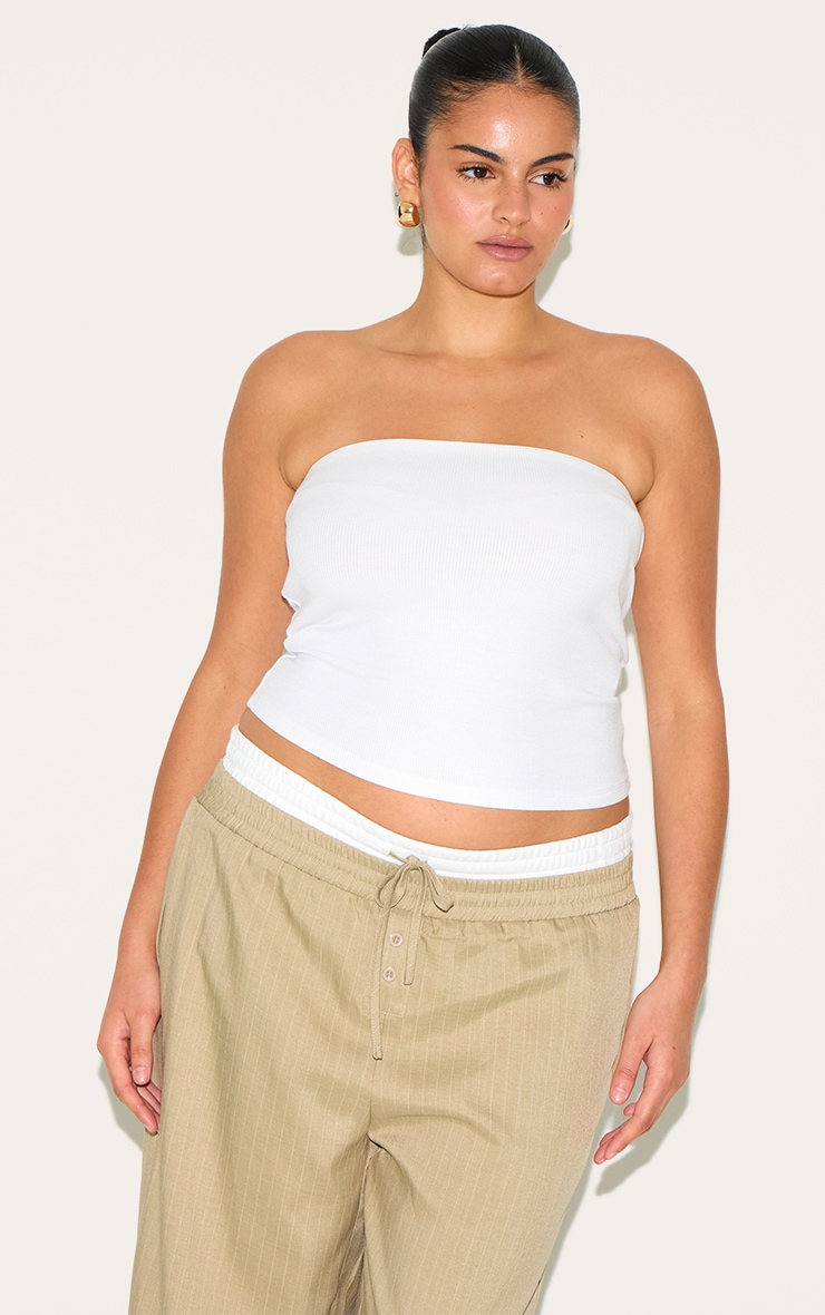 Plus White Soft Rib Bandeau Top | Plus Size | PrettyLittleThing