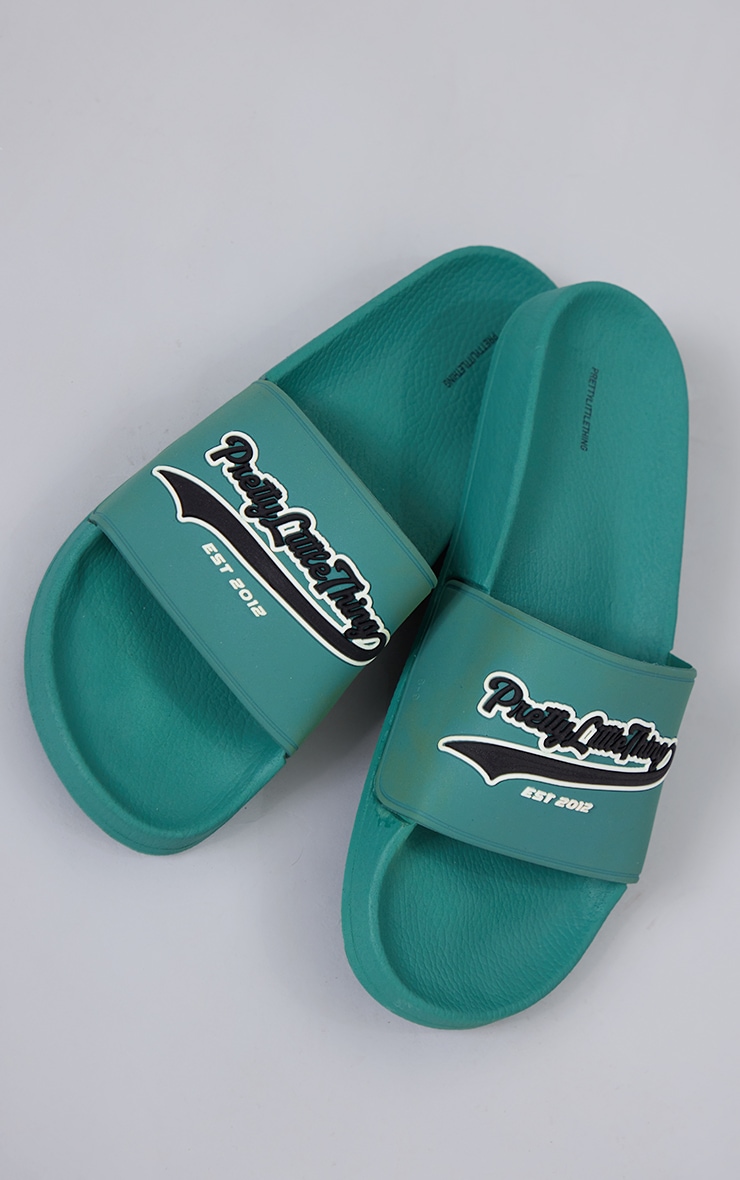 PRETTYLITTLETHING Teal Sports Logo Sliders image 1