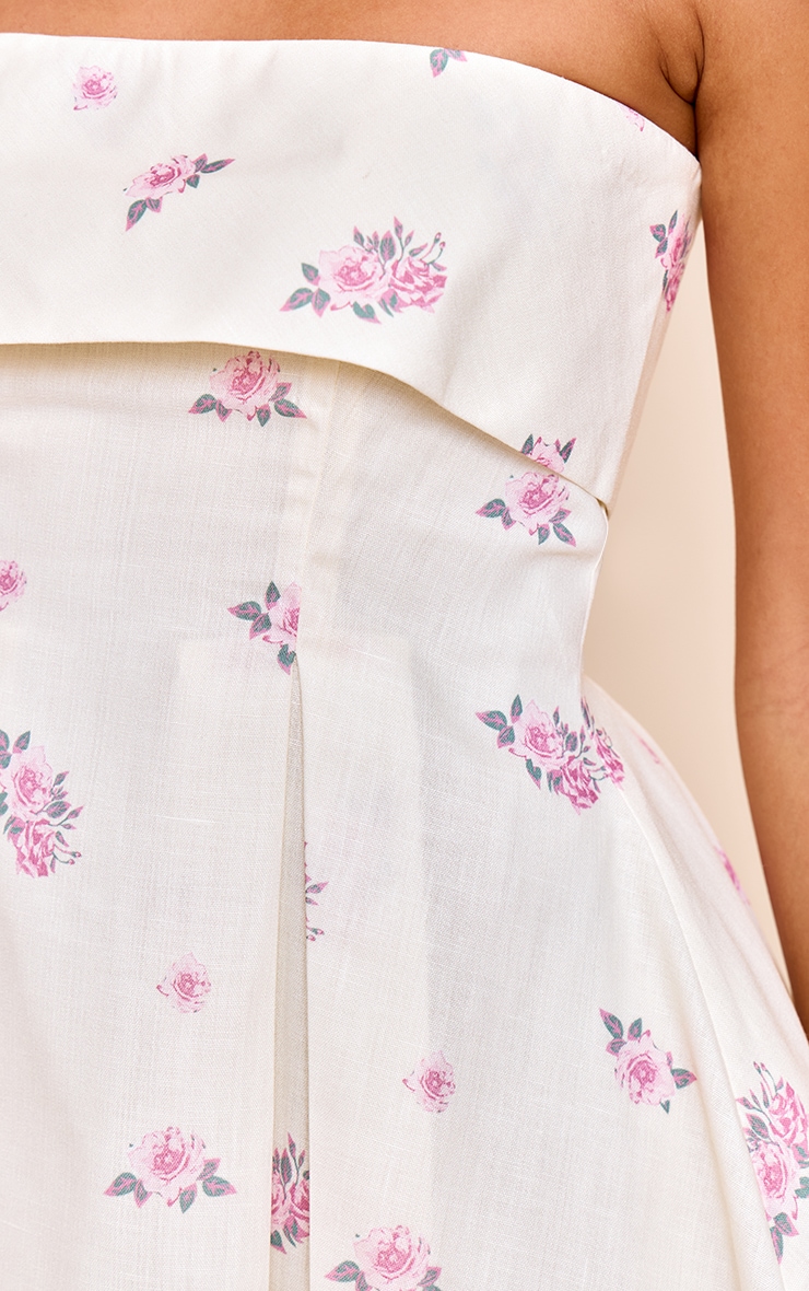 Robe droite bandeau en effet lin mélangé rose fleuri image 4