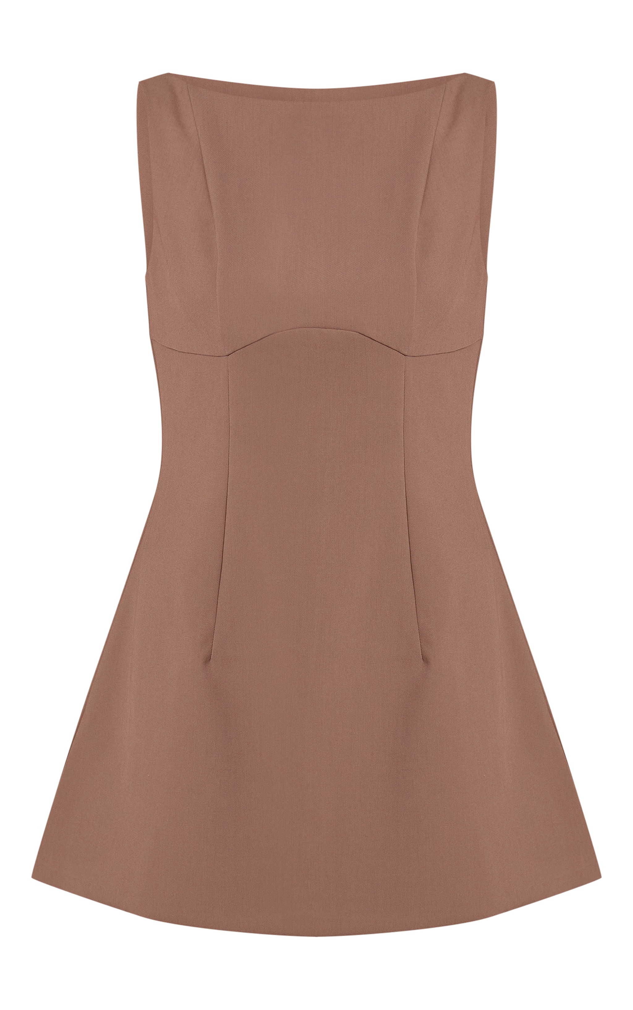 Mocha Woven Boat Neck Backless Detail Mini Dress image 5
