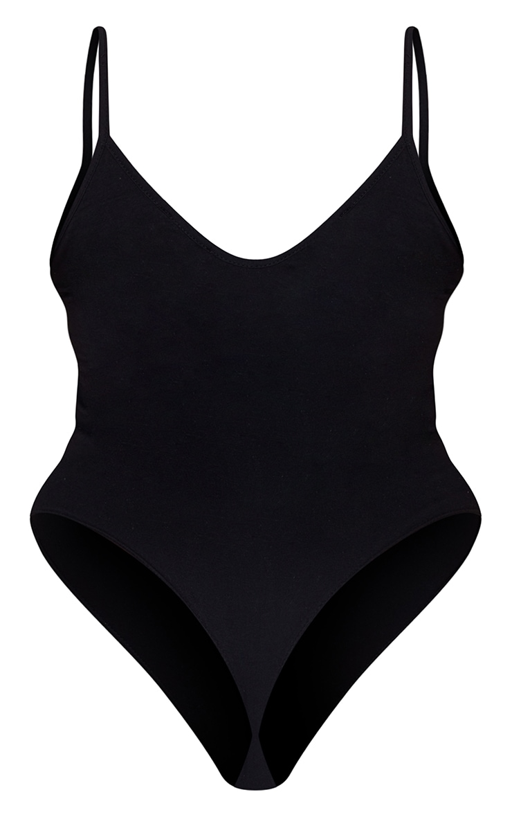 Plus Black Cotton Blend Strappy Plunge Bodysuit image 6