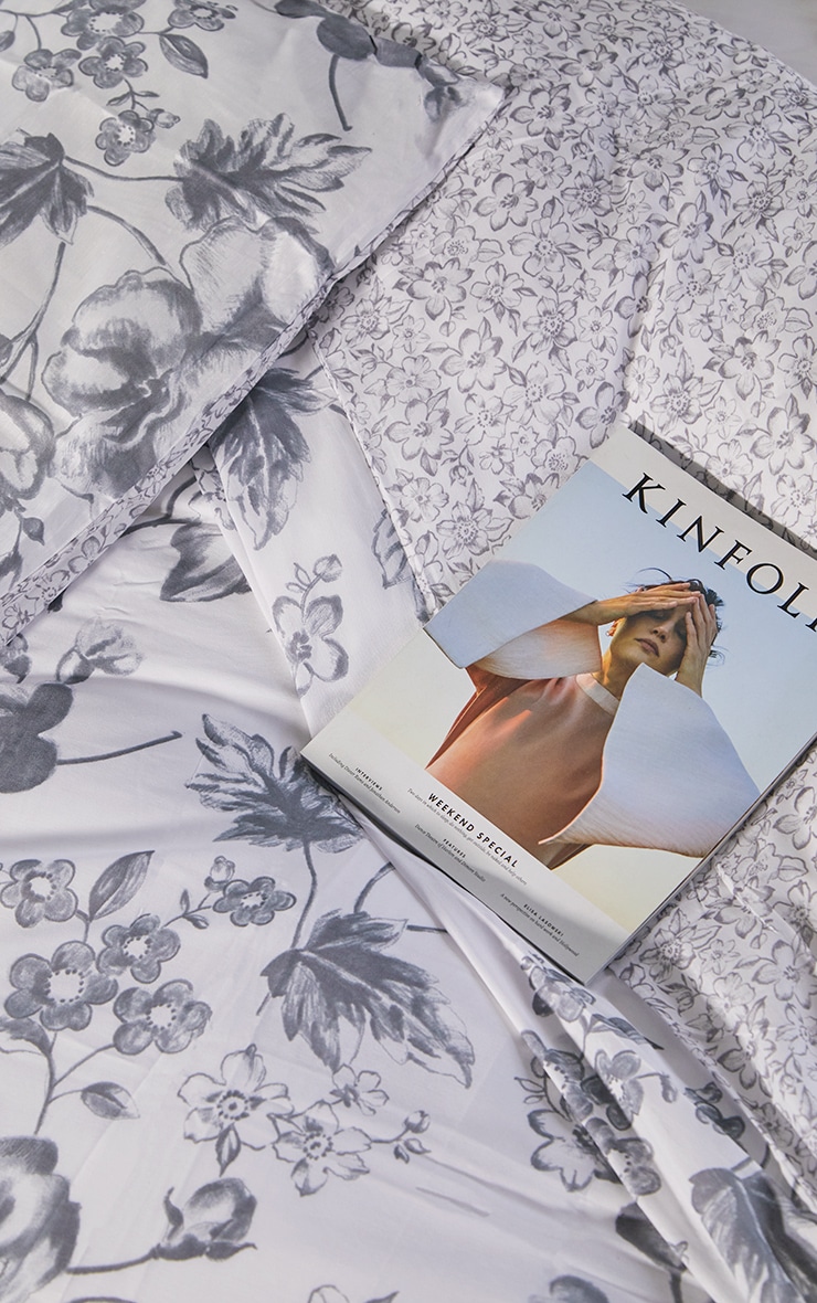 Grey Floral Double Duvet Set Home PrettyLittleThing CA