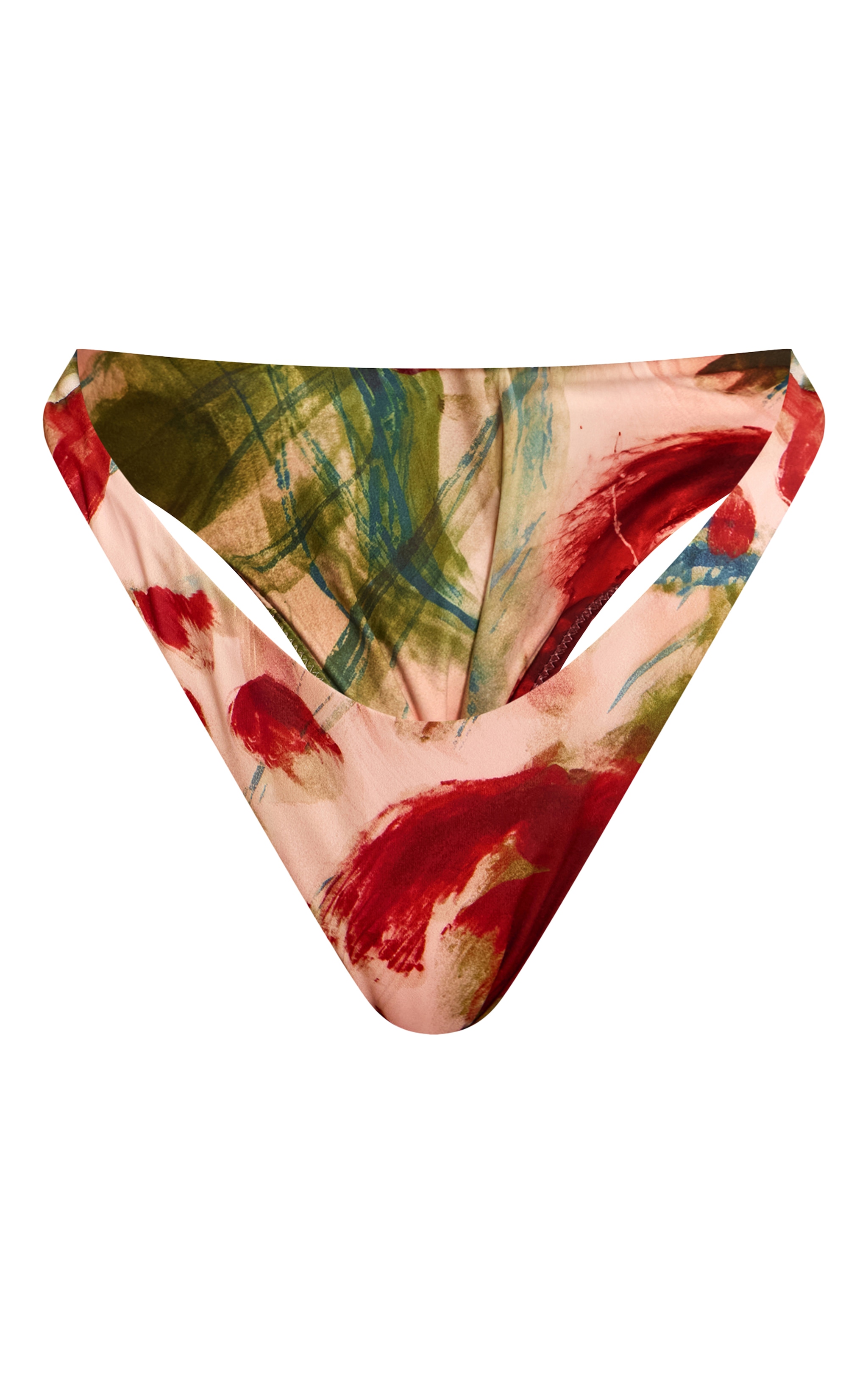 Shape Olive Abstract Print Gold Trim Bikini Bottom image 5