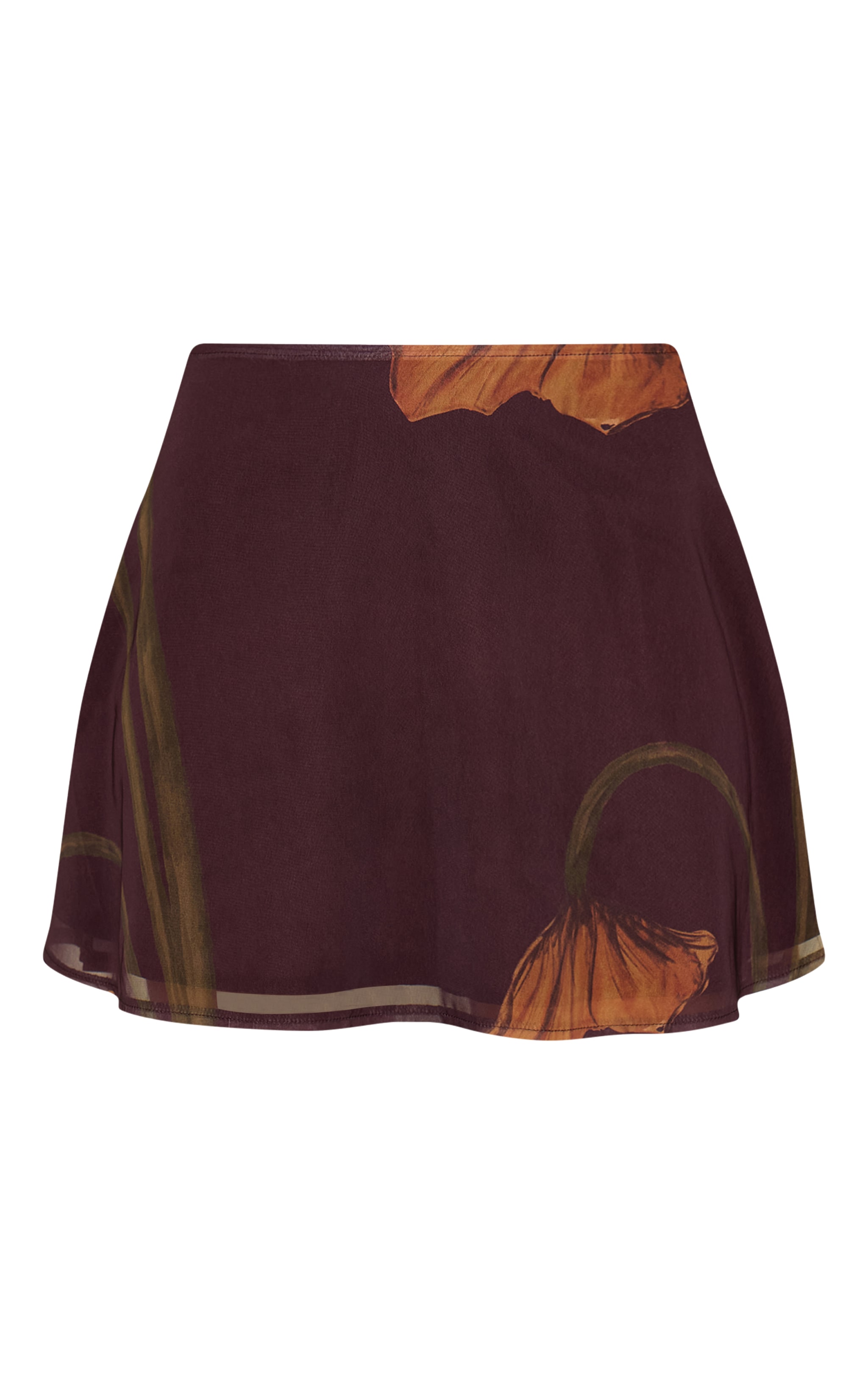 Dark Chocolate Floral Printed Chiffon High Waisted A-line Mini Skirt image 6