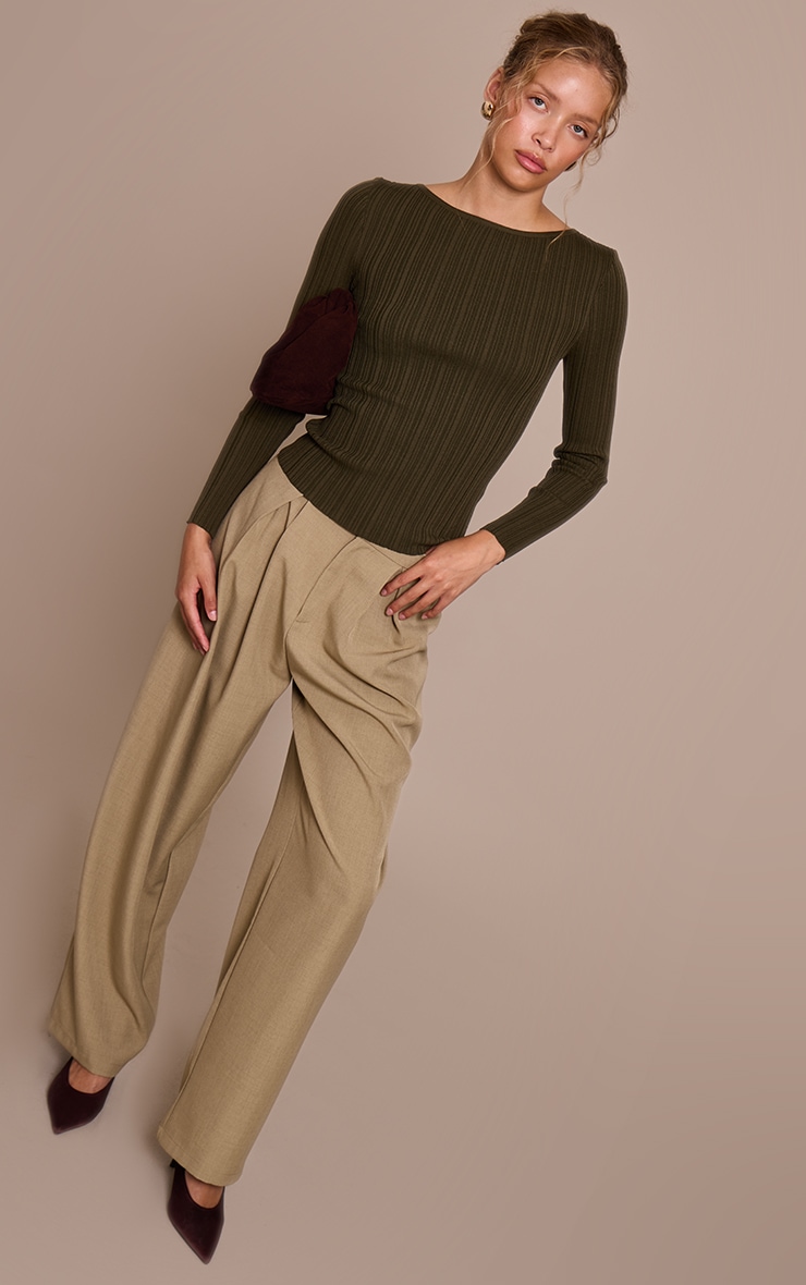 Olive Fine Knit Boat Neck Rib Knit Top image 3