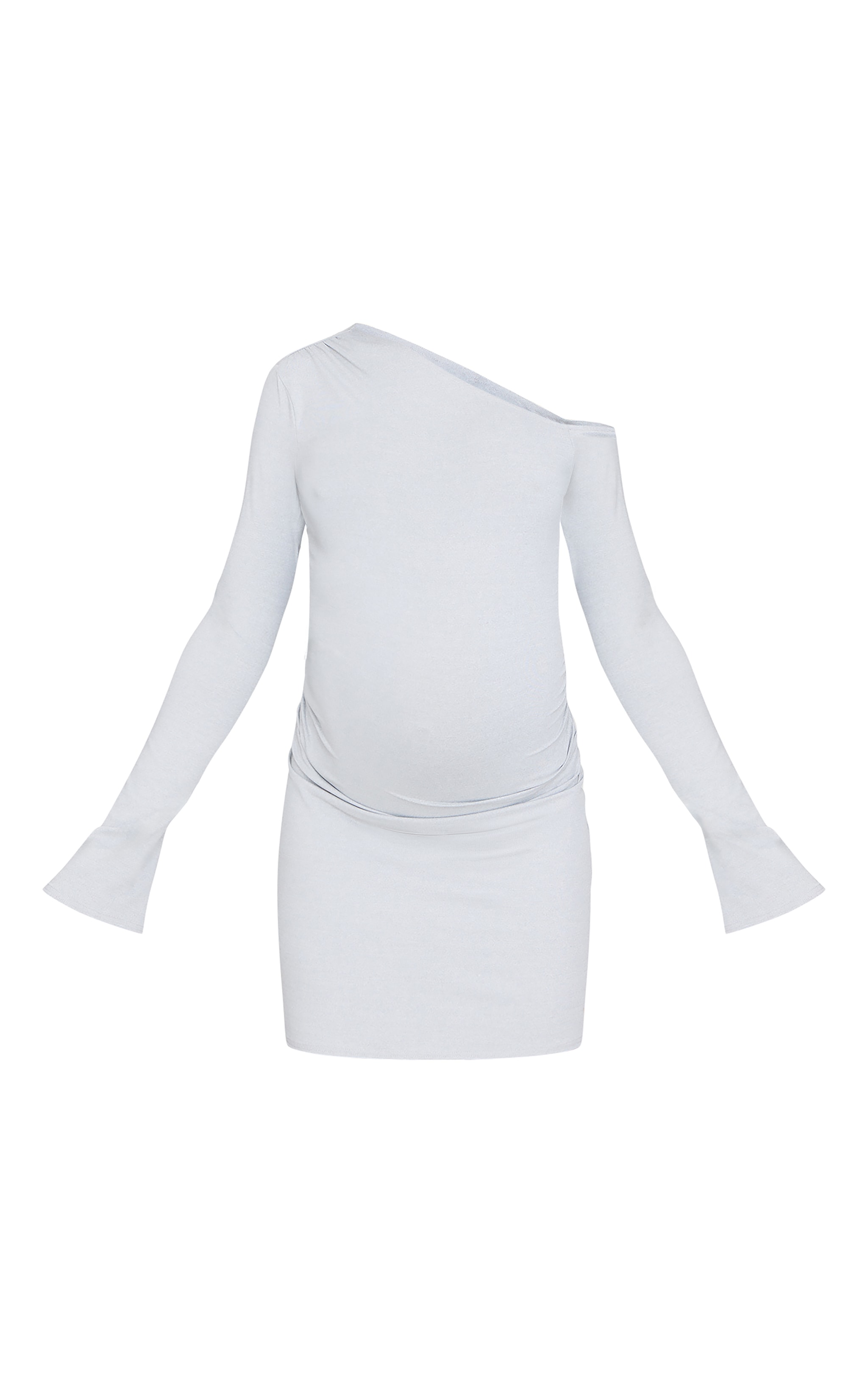 Maternity Grey Asymmetric Ruched Long Sleeve Mini Dress image 5