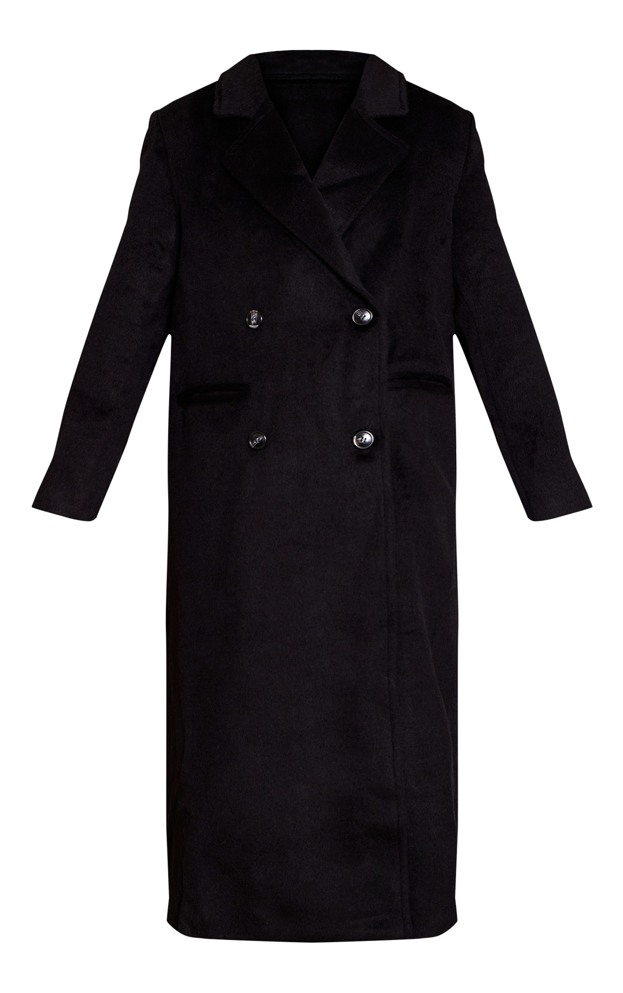 Black Structured Double Breasted Wool Look Maxi Coat image 5