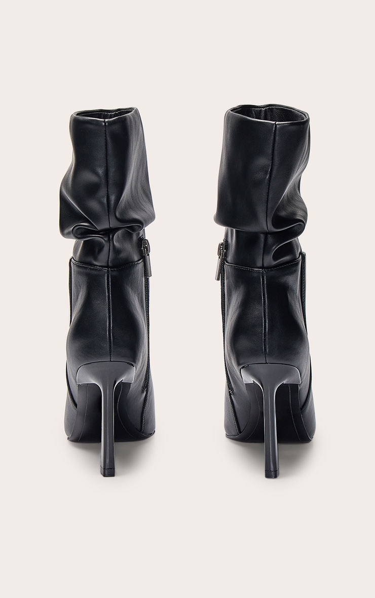 Black PU Ruched Chiseled Toe Ankle Boots image 4