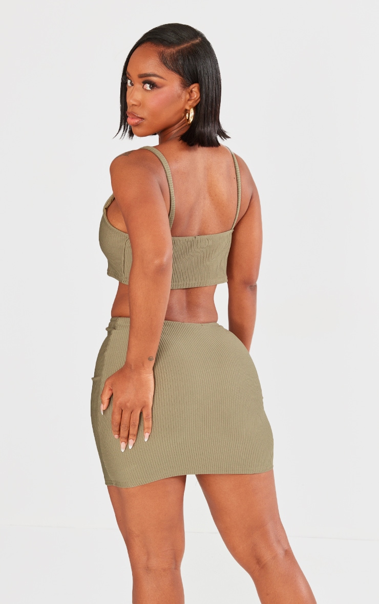 Shape Olive Ribbed Strappy Crop Top image 2