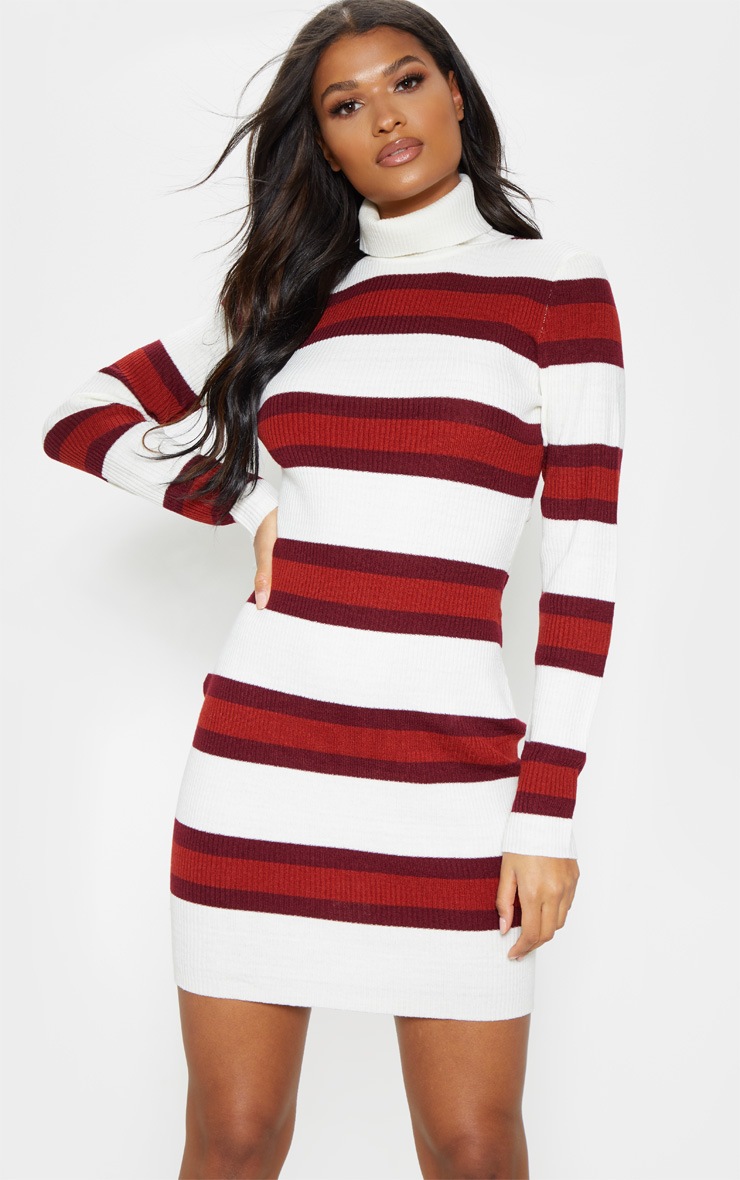 CREAM HIGH NECK KNIT DRESS main image 0
