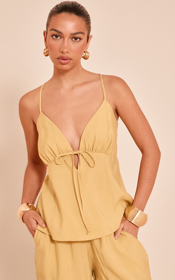 Mustard Woven Tie Front Floaty Cami Top image 1