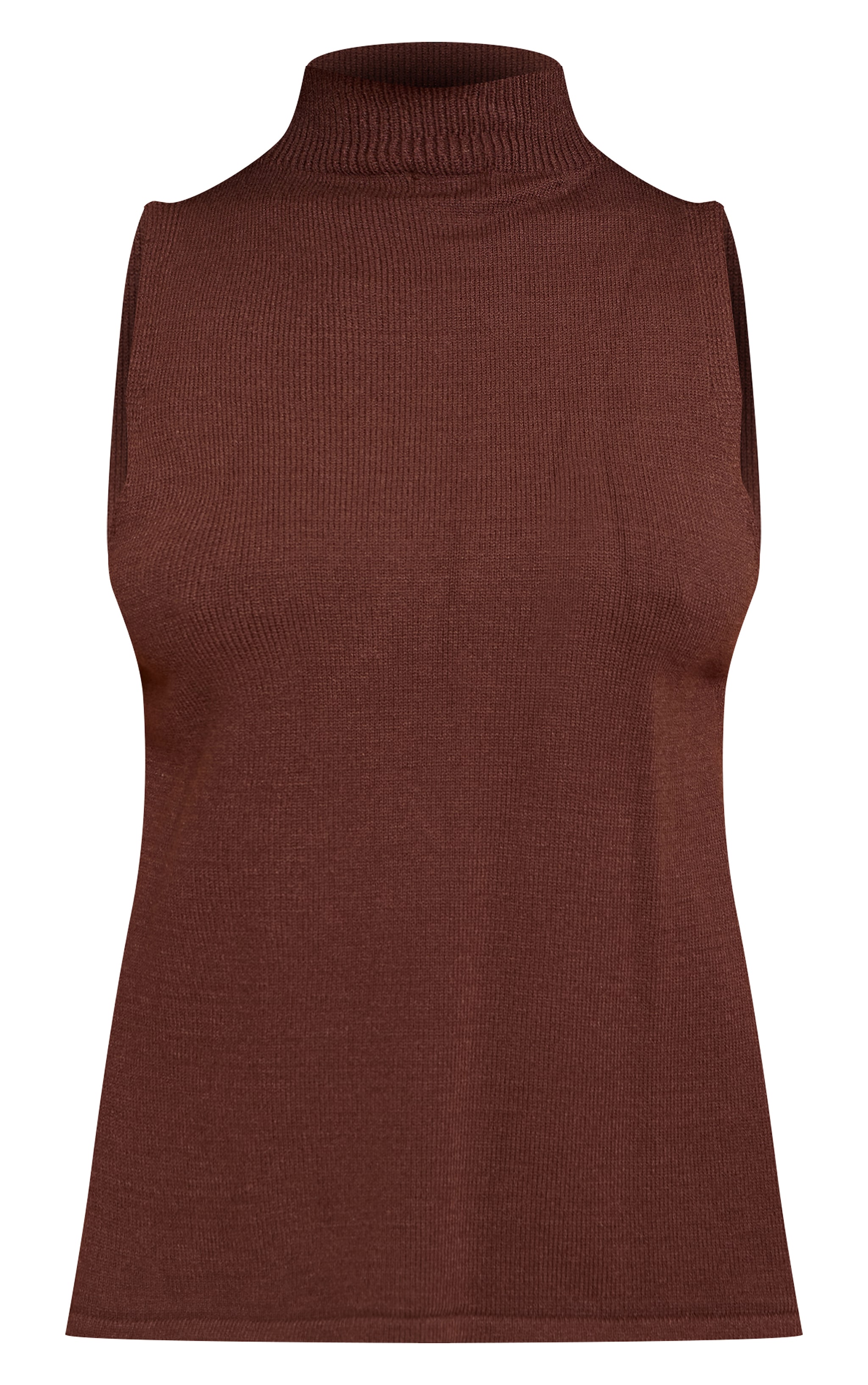 Petite Chocolate High Neck Knitted Sleeveless Top image 5