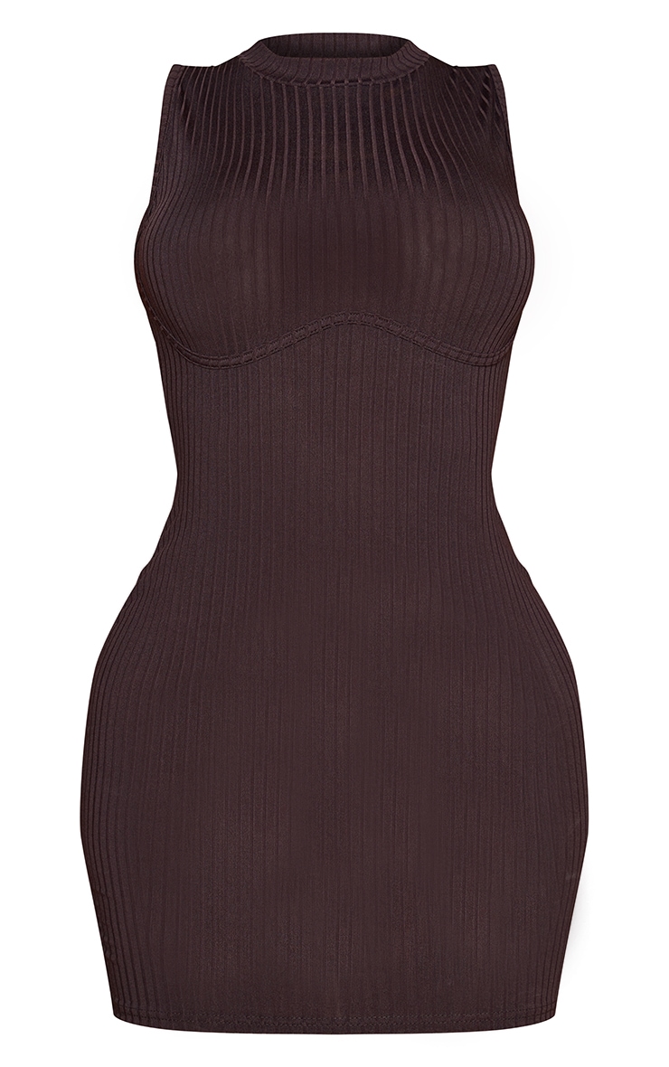 Shape Chocolate Brown Rib Bust Detail Bodycon Dress image 5