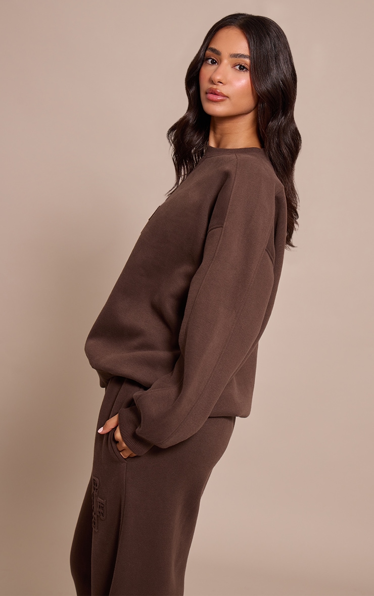 Petite Chocolate PLT Embossed Crew Neck Sweatshirt image 2