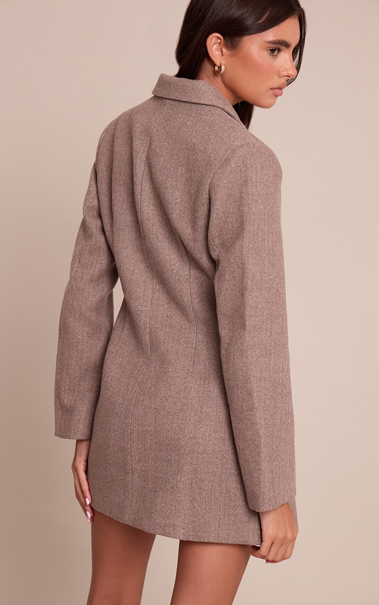 Taupe Wool Look Cinched Waist Blazer Dress image 2