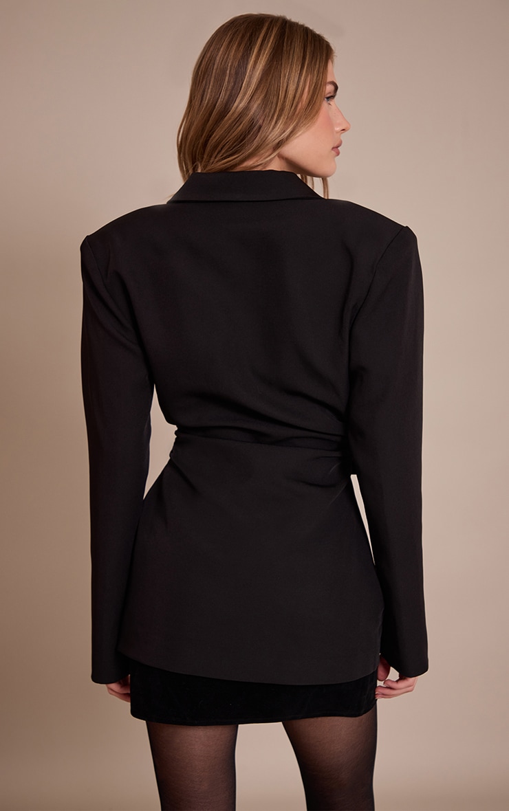 Black Belted Trim Detail Blazer image 2