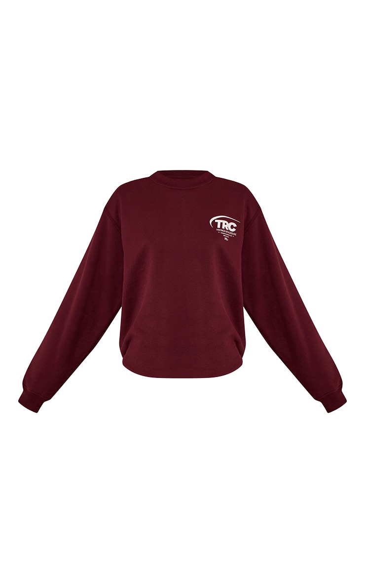 Burgundy Run Club Cotton Fleece Oversized Crew Sweatshirt image 5