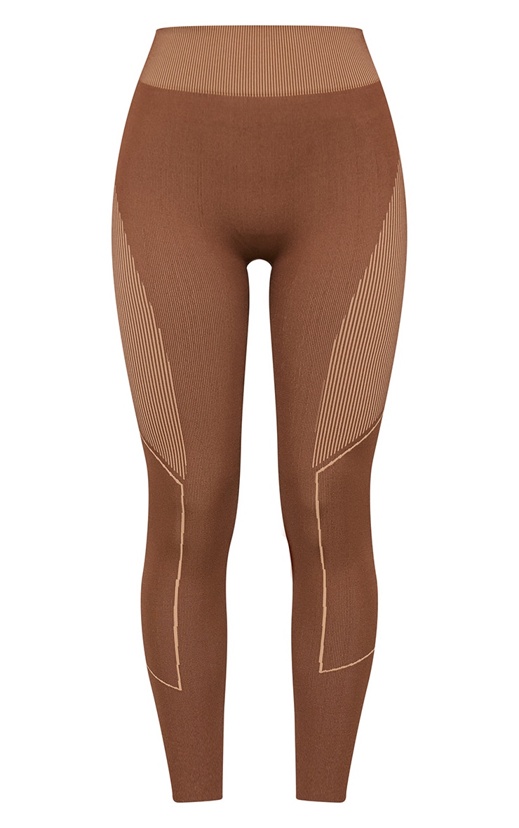 Brown Jacquard Seamless Gym Leggings image 5