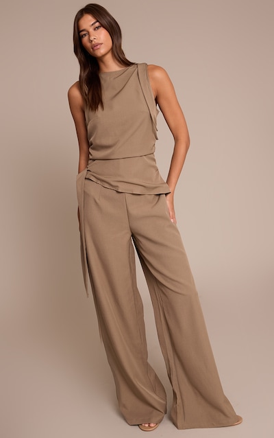 Combinaison moka foncé tissée à col montant froncée large