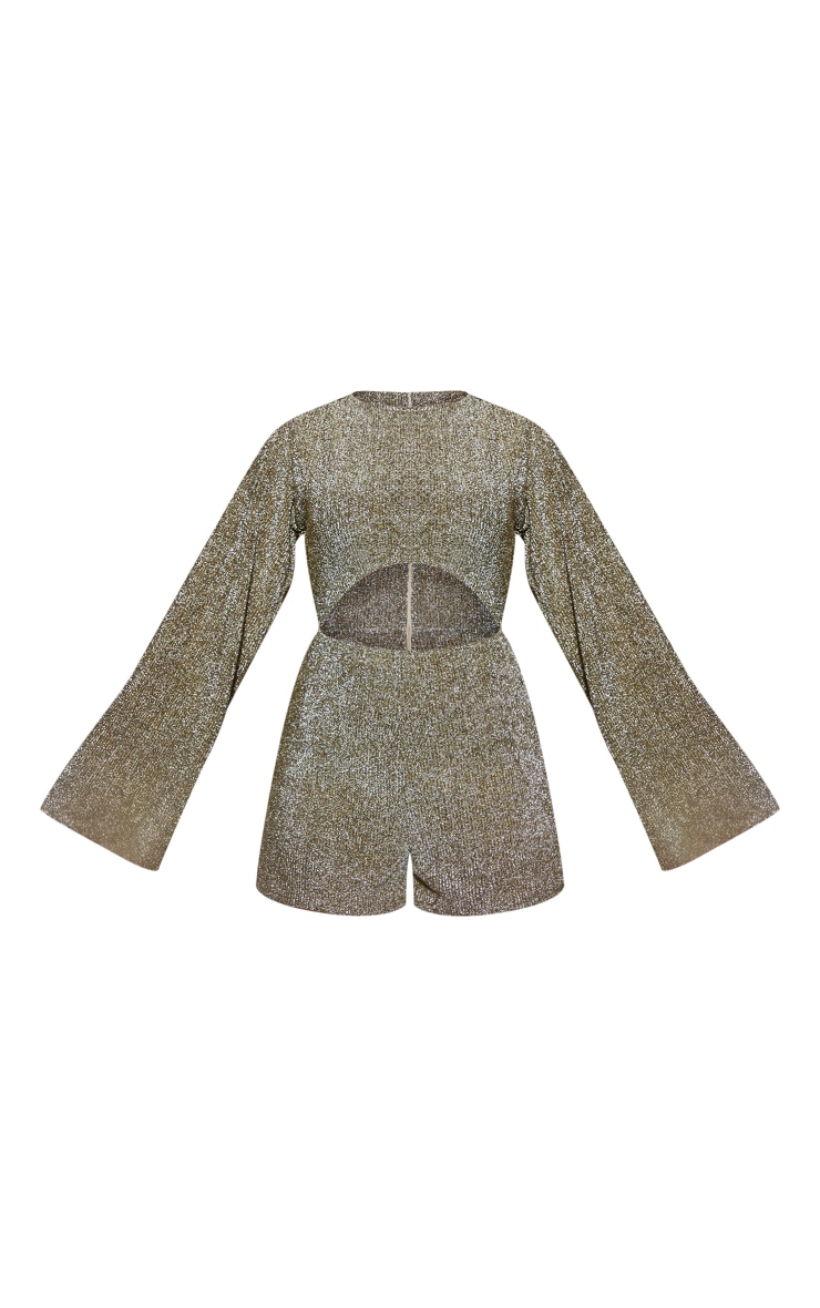 Gold Glitter Plisse Flare Sleeve Cut Out Playsuit image 5