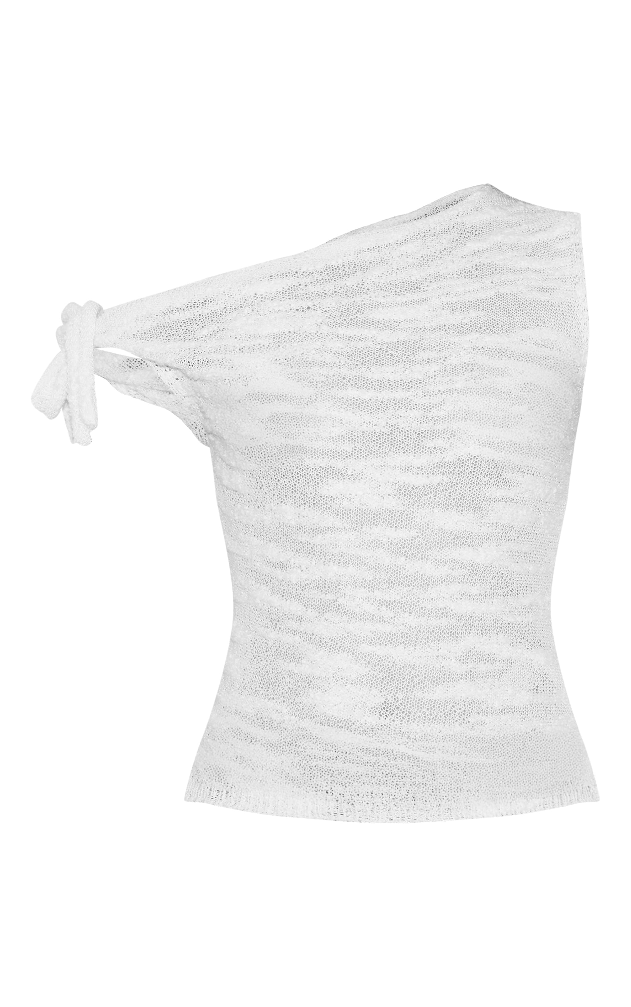Ecru Sheer Bobble Crochet Asymmetric Tie Top image 5