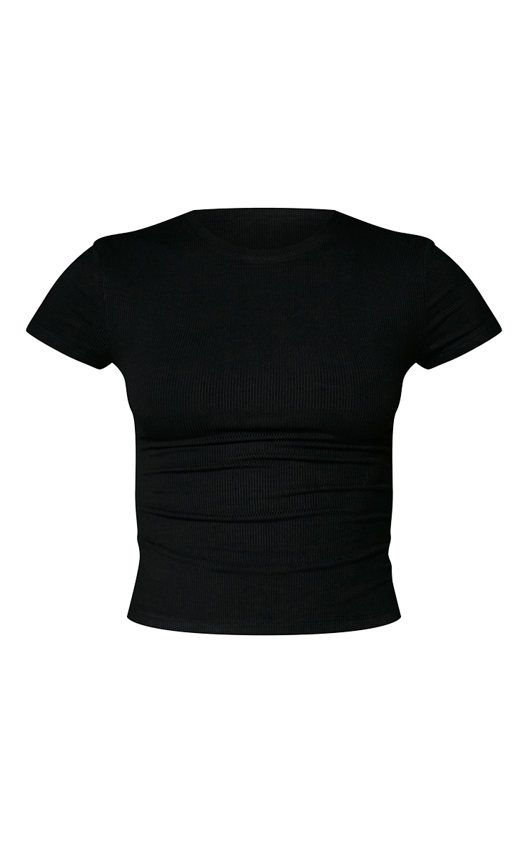 Black Soft Rib Short Sleeve Top image 5