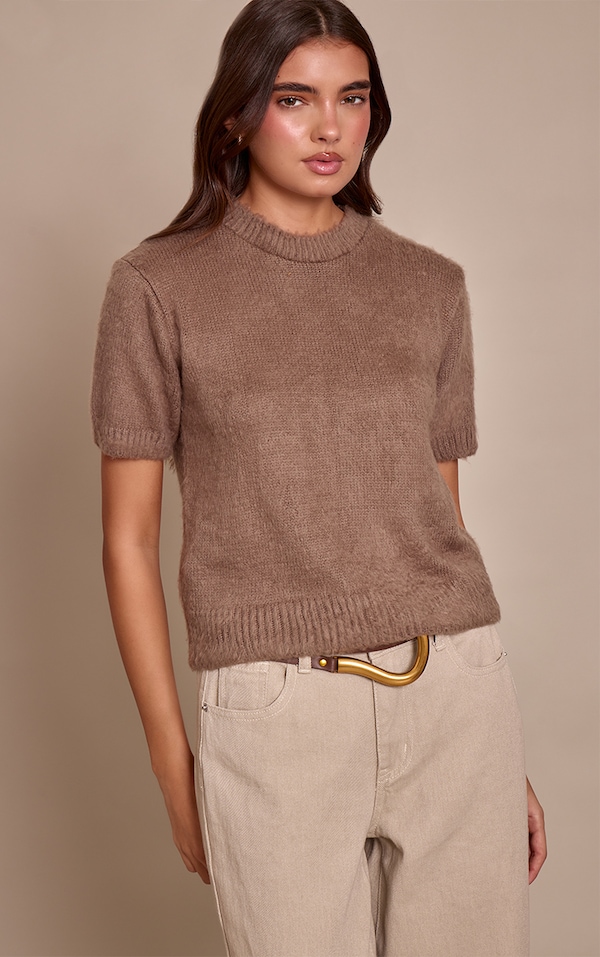 Taupe Brushed Knit T-Shirt 