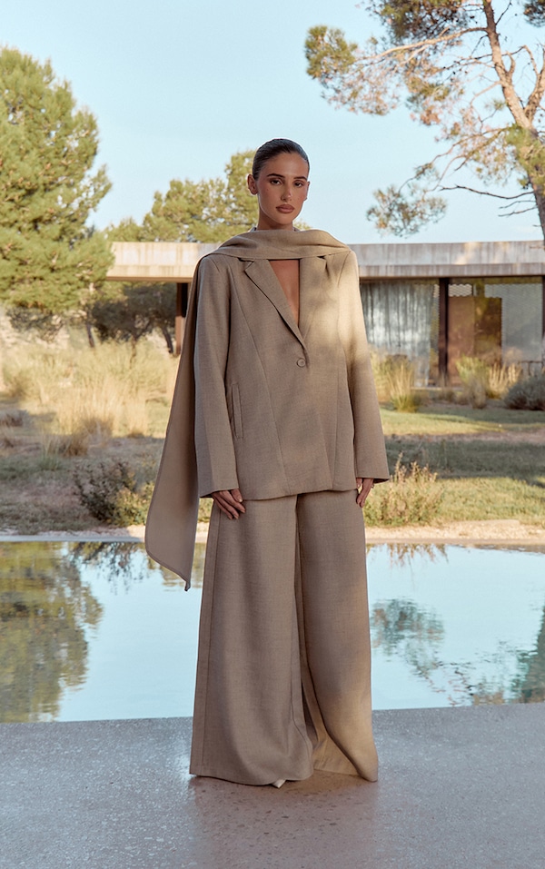 Stone Woven Wide Leg Extreme Pleated Pants