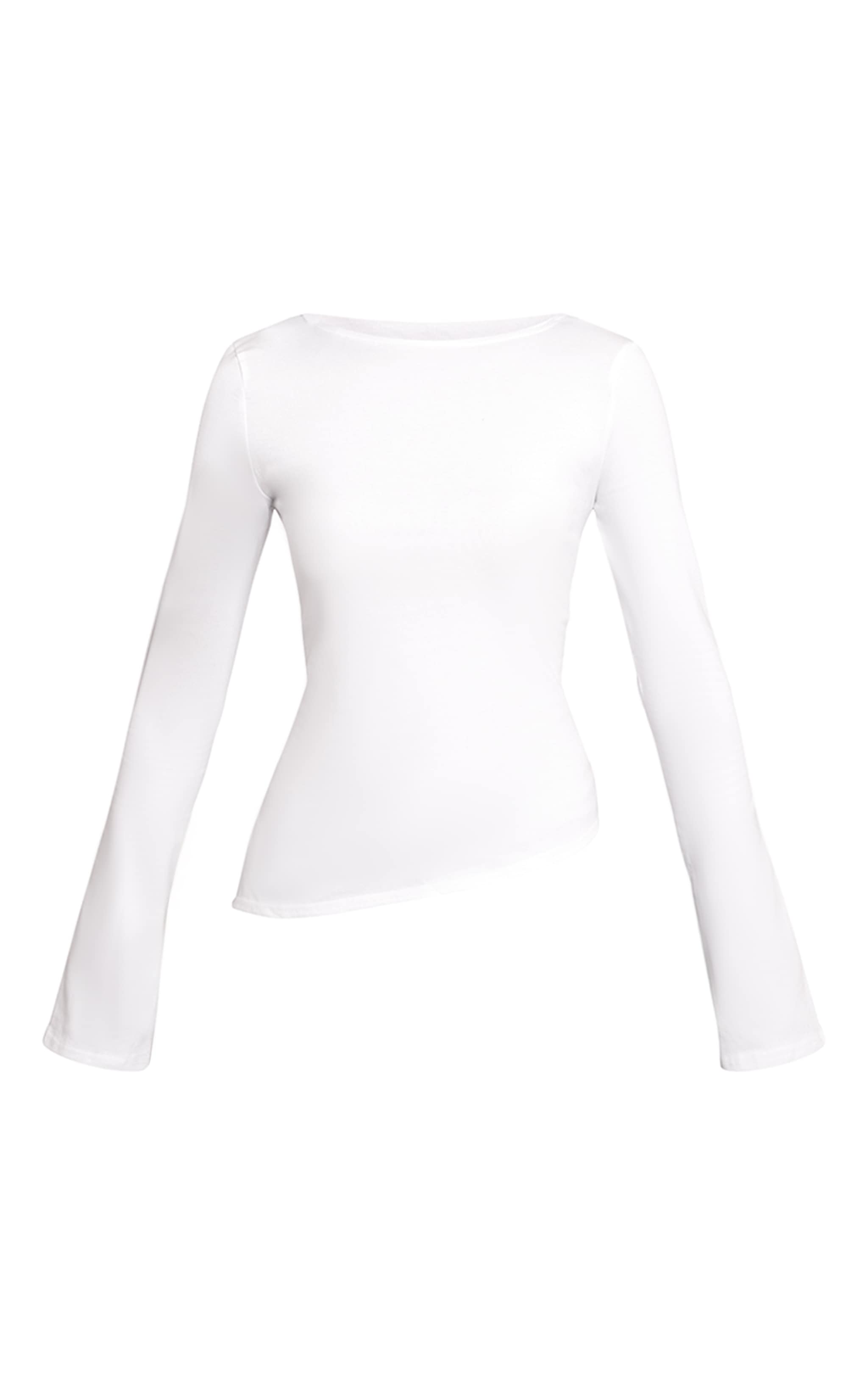 Top en coton blanc à manches longues évasées et ourlet asymétrique image 5