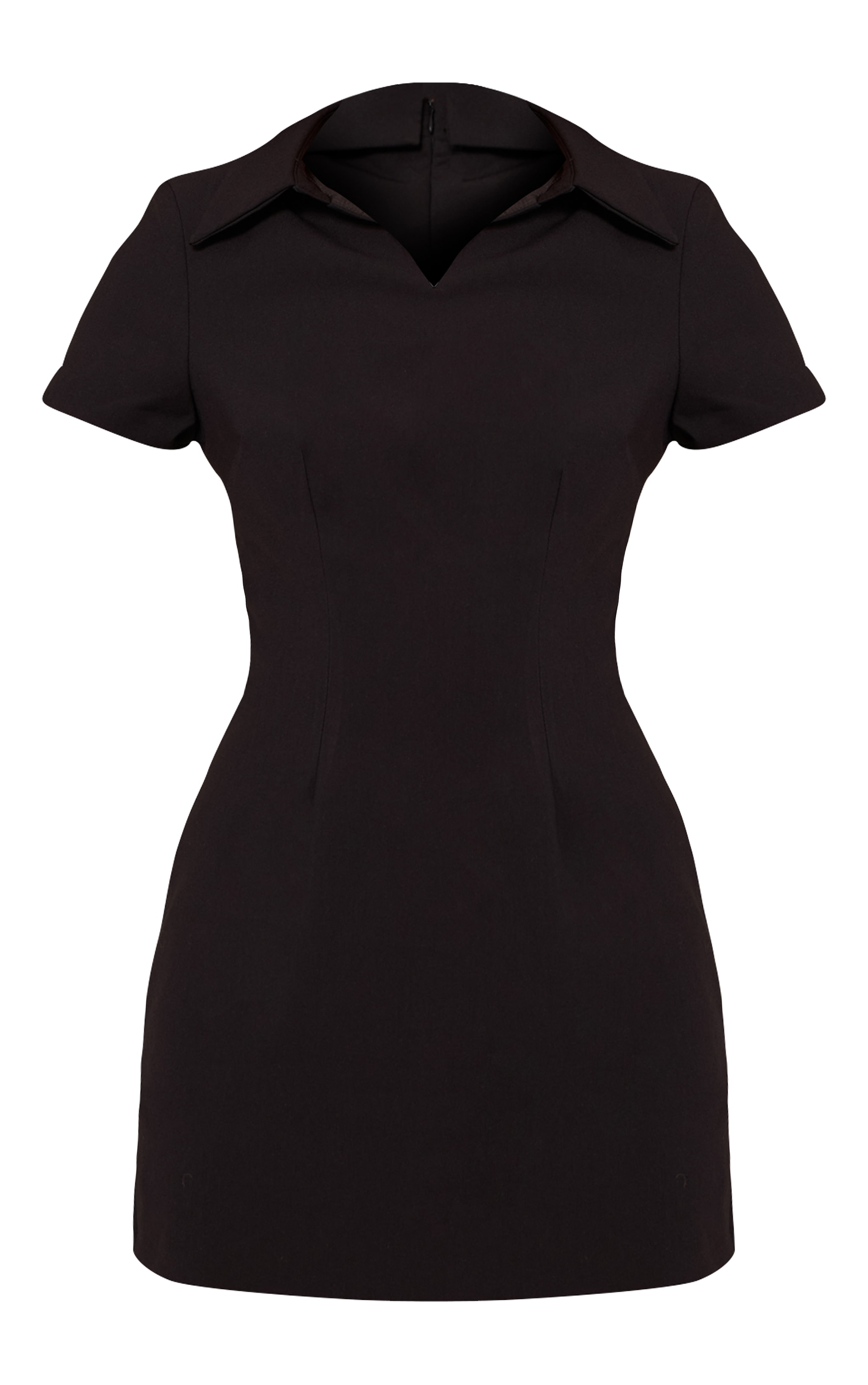 Black Woven Collar Neck Short Sleeve Mini Dress image 5