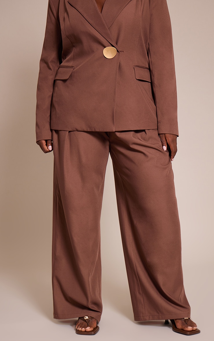 Plus Chocolate Tailored Woven Wide Leg Pin Tuck Pant image 2