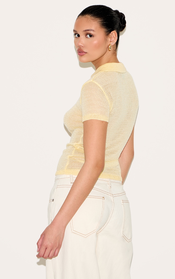 Yellow Sheer Knit Polo Top image 2
