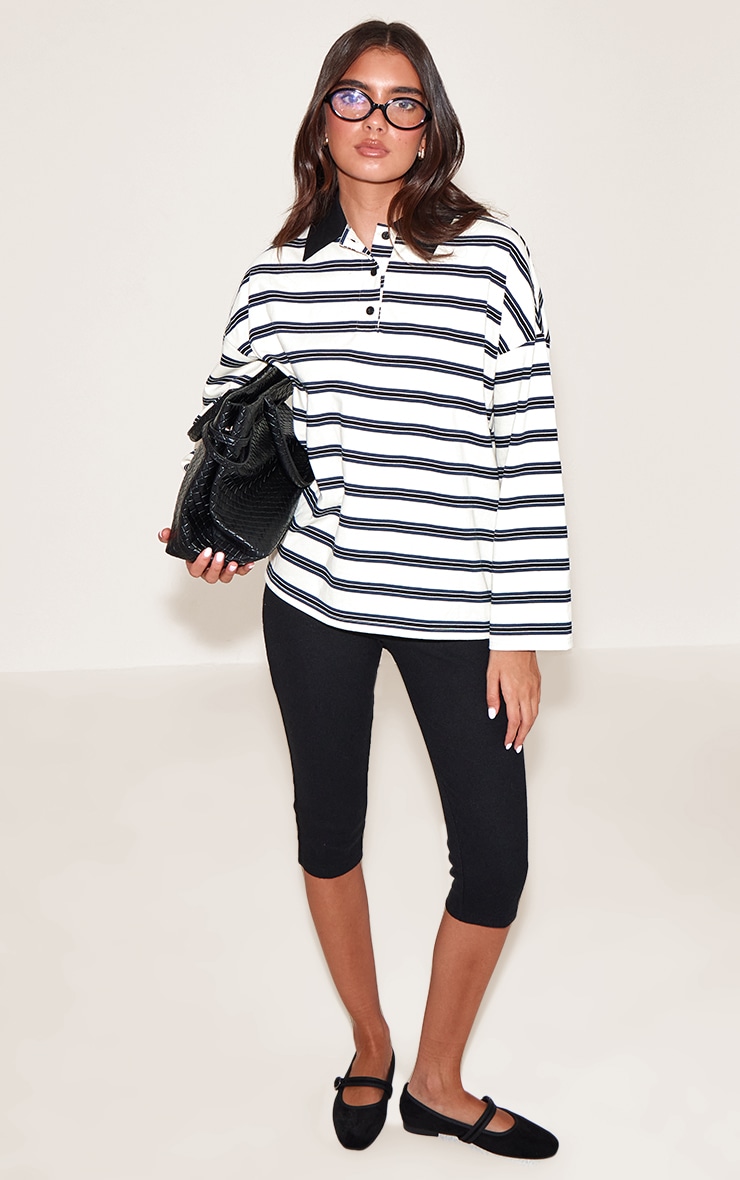 White Stripey Collar Detail Long Sleeve Rugby Top  image 3