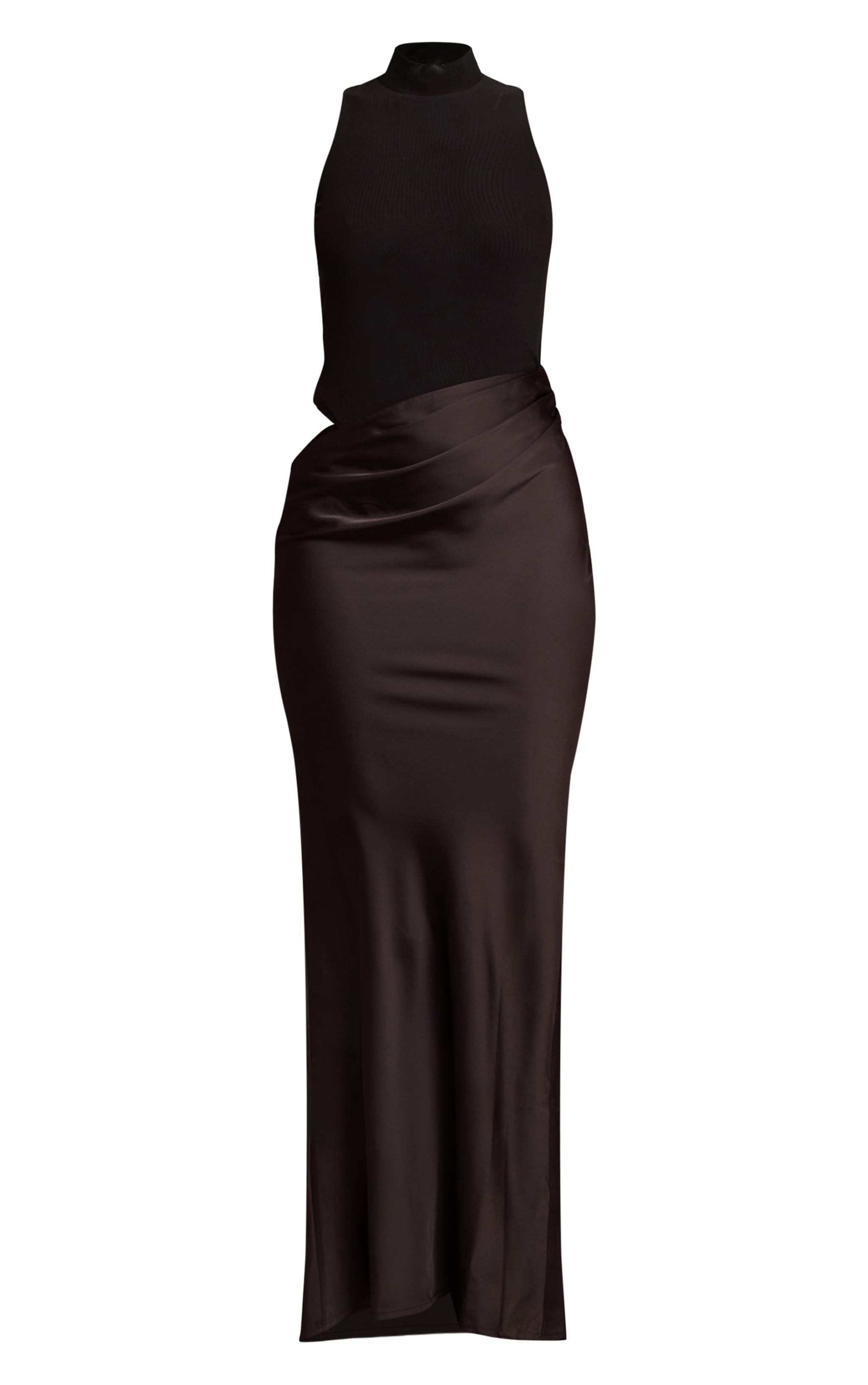 Robe longue en mesh noir à col nageur et jupe satinée image 5