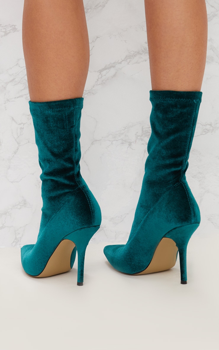 Jewel Green Velvet Pointy Sock Boots PrettyLittleThing