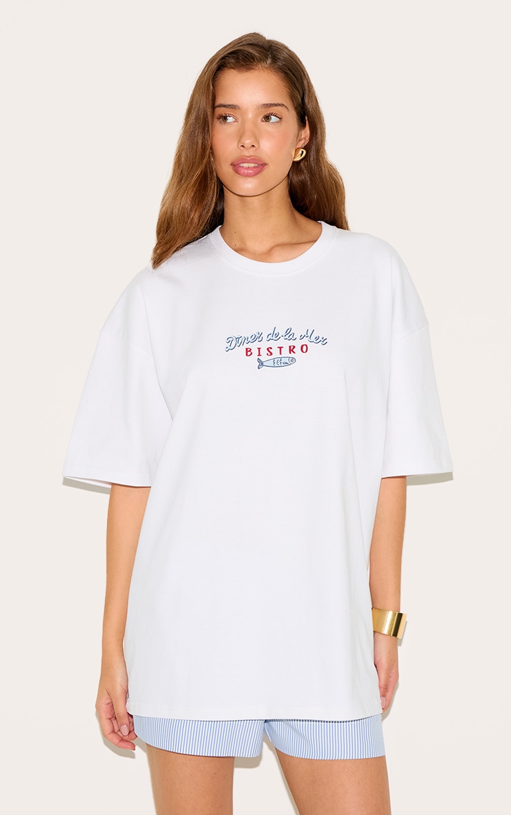 White Lobster Graphic Cotton Oversized T Shirt image 2